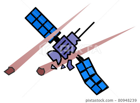 Illustration of an artificial satellite damaged by a collision with a meteorite 80948239