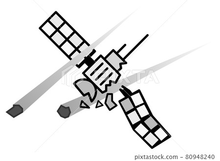 Illustration of an artificial satellite damaged by a collision with a meteorite 80948240