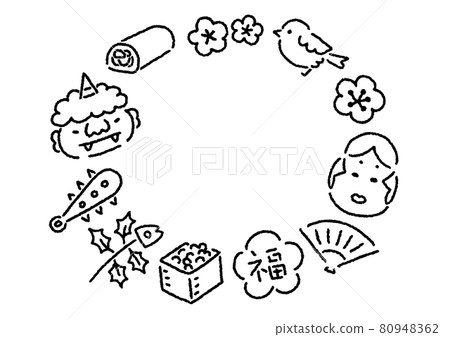 Simple cute black and white illustration frame of Setsubun 80948362