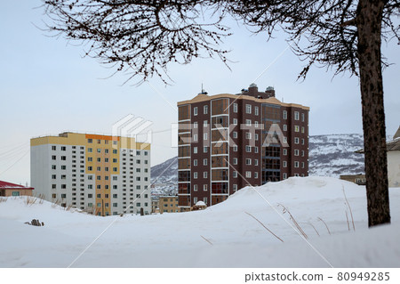 Modern residential buildings in a Siberian city in the far north of Russia 80949285
