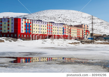 City in the far north in the Arctic. Pevek City, Chukotka, Russia. 80949296