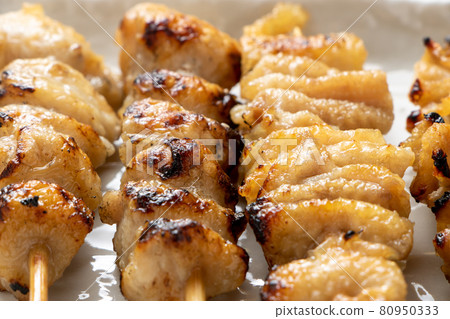 Assorted yakitori (salt-grilled), bonjiri and chicken skin. Assorted yakitori (salt-grilled), bonjiri and chicken skin. 80950333