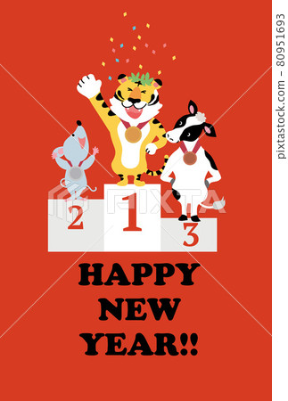 2022 New Year's card design illustration of the zodiac on the podium 2022 New Year's card design illustration of the zodiac on the podium 80951693