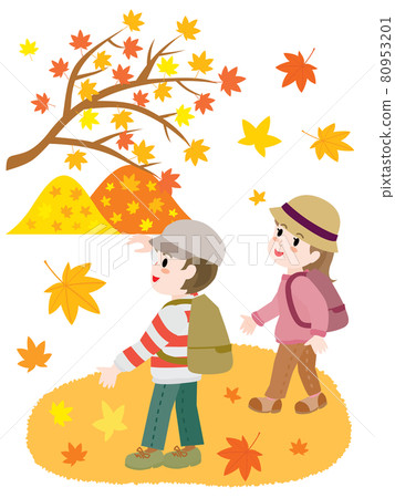 Illustration of children hunting for autumn leaves 80953201