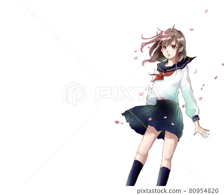 Girl illustration in sailor suit Left space available 80954820