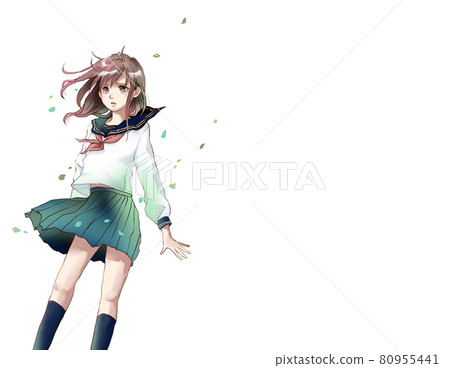 Girl illustration in sailor suit Wakaba and right space version Girl illustration in sailor suit Wakaba and right space version 80955441