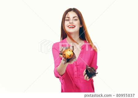 pretty woman with cupcake in her hands snack sweets pretty woman with cupcake in her hands snack sweets 80955837