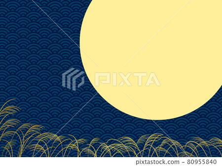 日本蒲葦和滿月的日式背景 80955840