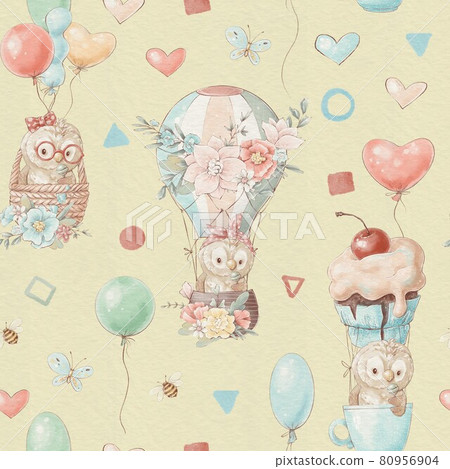 Seamless pattern cute cartoon animals fly in a hot air balloon Seamless pattern cute cartoon animals fly in a hot air balloon 80956904