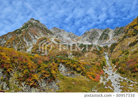 Karasawa Cirque of Autumn Leaves: Mt. Kitahotaka looking up from the tent site Karasawa Cirque of Autumn Leaves: Mt. Kitahotaka looking up from the tent site 80957338