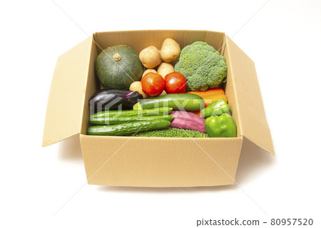 A cardboard box full of vegetables 80957520