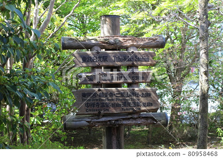 Road sign in the platform of Tobu Nikko Station Road sign in the platform of Tobu Nikko Station 80958468