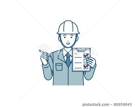 檢查檢查標誌確認現場主管電工建築師工作服的男人 80959043