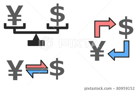 Illustration showing exchange fluctuations between the Japanese yen and the dollar 80959152
