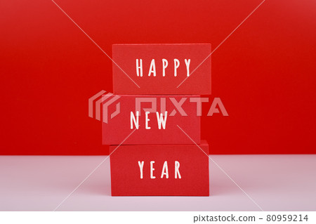 Happy New Year red minimal concept against red background Happy New Year red minimal concept against red background 80959214