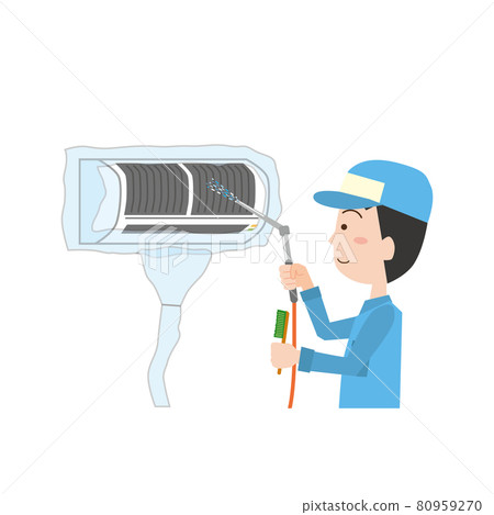 Man cleaning the air conditioner Man cleaning the air conditioner 80959270
