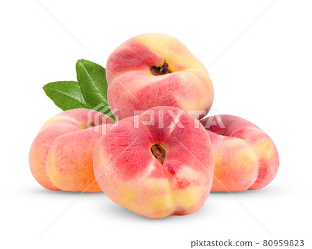 Ripe chinese flat peach fruit  isolated on white 80959823