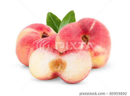 Ripe chinese flat peach fruit  isolated on white 80959892