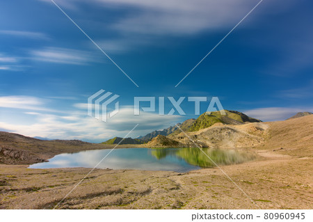 Isolated alpine lake on the Swiss alps Isolated alpine lake on the Swiss alps 80960945