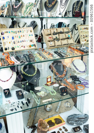 Showcase with natural stone jewelry 80961566