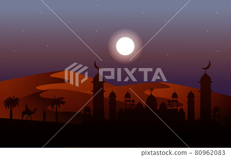 Night Arabic Desert Camel Caravan Muslim Islamic Culture Illustration Night Arabic Desert Camel Caravan Muslim Islamic Culture Illustration 80962083