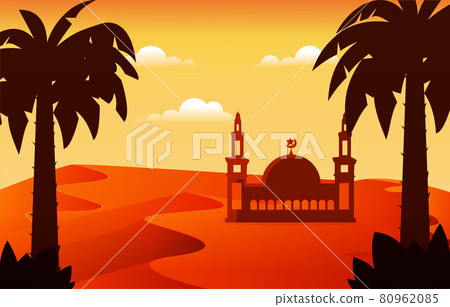 Mosque Arabic Desert Muslim Eid Mubarak Islamic Culture Illustration Mosque Arabic Desert Muslim Eid Mubarak Islamic Culture Illustration 80962085