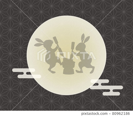 Moon Rabbit Rice Cake Illustration cut vector of a rabbit making rice... - Stock Illustration ...