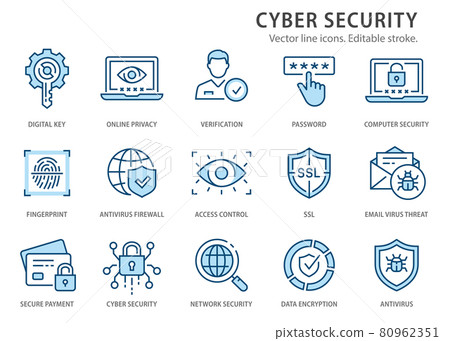 Cyber security line icons set. Vector illustration. Editable stroke. 80962351