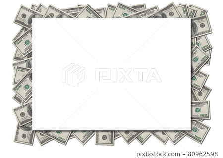 Financials background with blank enpty rectangular paper sheet and frame of hundred dollars banknotes Financials background with blank enpty rectangular paper sheet and frame of hundred dollars banknotes 80962598