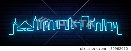 Blue neon skyline of Sao Paulo City. 80962610