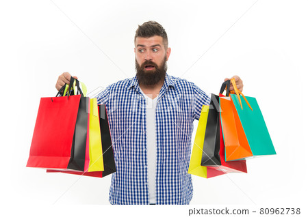 surprised brutal caucasian hipster with moustache. Shopping surprised brutal caucasian hipster with moustache. Shopping 80962738