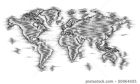 World Map Drawing Old Woodcut Engraved Style World Map Drawing Old Woodcut Engraved Style 80964085