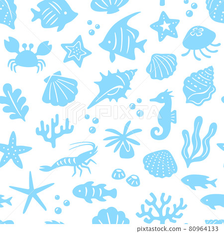 海洋生物的剪影圖案 80964133