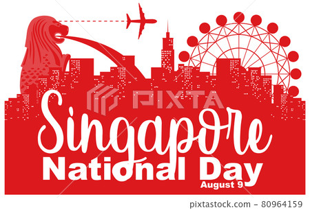 Singapore National Day with many famous Singapore landmarks Singapore National Day with many famous Singapore landmarks 80964159