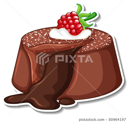 Chocolate lava cake with raspberry sticker isolated on white background 80964197