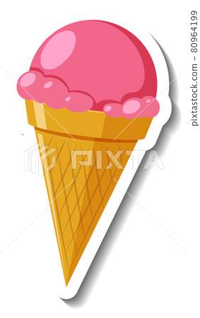 Strawberry ice cream cone on white background 80964199