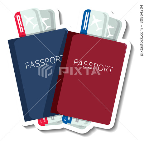 Passport with tickets cartoon sticker Passport with tickets cartoon sticker 80964204