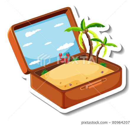 Beach holiday with opened suitcase Beach holiday with opened suitcase 80964207