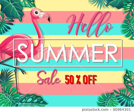 Hello Summer Sale banner with tropical leaves Hello Summer Sale banner with tropical leaves 80964301