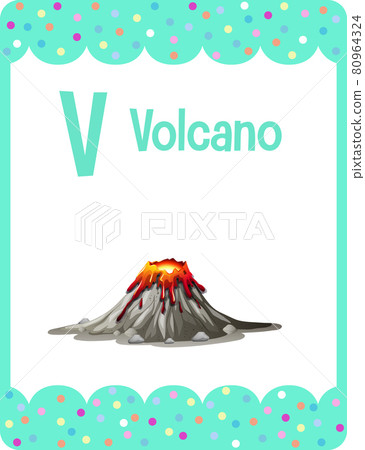 Alphabet flashcard with letter V for Volcano Alphabet flashcard with letter V for Volcano 80964324