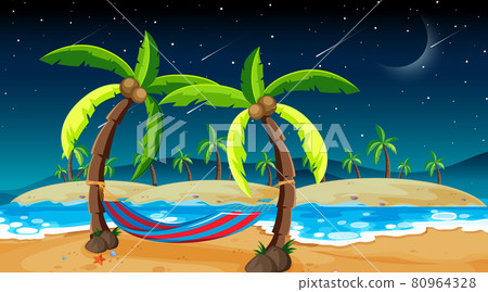Tropical beach landscape scene at night time Tropical beach landscape scene at night time 80964328