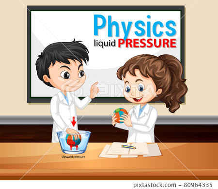 Physics liquid pressure with scientist kids cartoon character Physics liquid pressure with scientist kids cartoon character 80964335