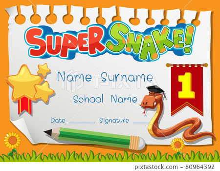 Diploma or certificate template for school kids with super snake 80964392