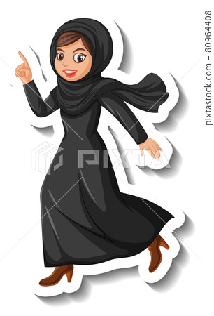 Muslim woman cartoon character sticker on white background 80964408