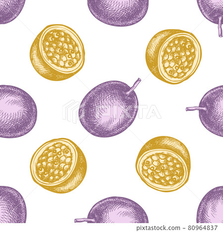 Seamless pattern with hand drawn pastel passion fruit 80964837