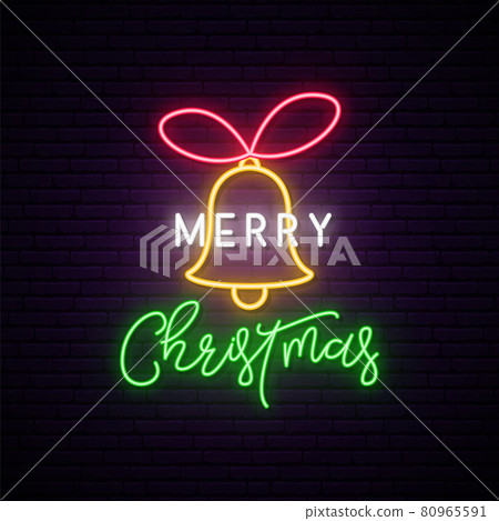 Merry Christmas neon signboard. 80965591