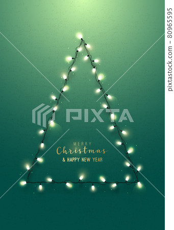 Greeting card with christmas tree on green wall. 80965595