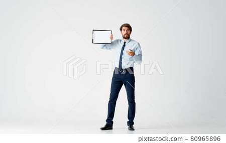 business man in shirt with tie sheet of paper copy space studio 80965896
