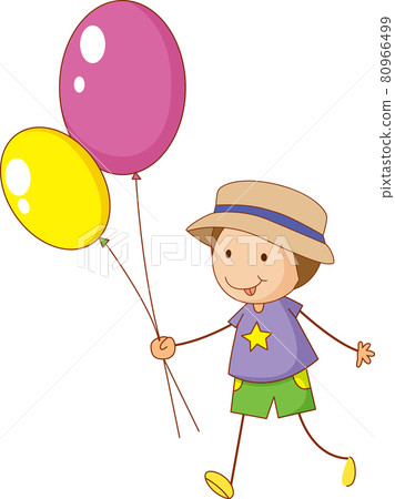 A doodle kid holding balloons cartoon character isolated A doodle kid holding balloons cartoon character isolated 80966499