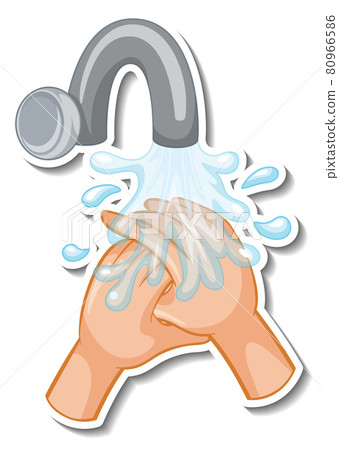 A sticker template of hands with water tap isolated 80966586